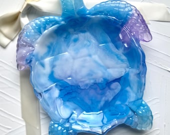 Handcrafted Resin Sea Turtle Tray: Ocean Jewelry Dish, Beach Cottage Decor
