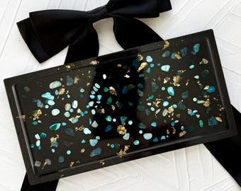 Handcrafted Resin Vanity Tray: Turquoise Rocks Decorative Trinket Dish
