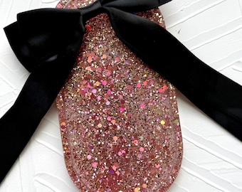 Handcrafted Resin Vanity Tray: Pink Holographic Glitter Oval Trinket Dish