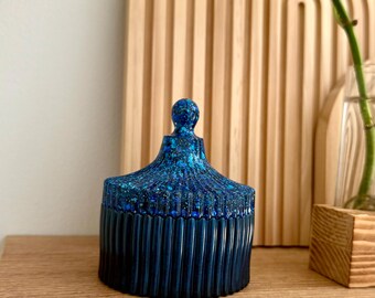 Handcrafted Blue Glitter Resin Jar with Glitter: Decorative Vanity Dish