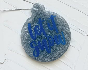 Handcrafted Snowflake Ornament, Let It Snow Blue Rope Includes Resin Ornament, Christmas Tree Decor