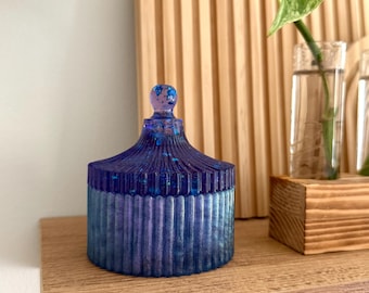 Handcrafted Decorative Jar with Lid, Purple with Blue, Resin Jewelry Holder