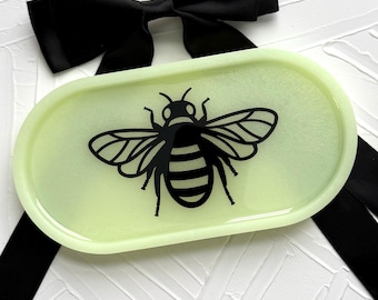 Handcrafted Resin Vanity Tray: Oval Bumble Bee Trinket Dish