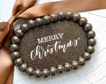 Handcrafted Gold and White Resin Tray: Christmas Vanity Decor