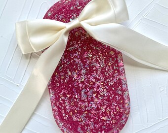 Handcrafted Pink Heart Glitter Resin Tray: Vanity & Jewelry