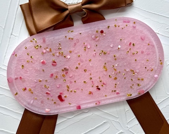 Pink Resin Trinket Tray | Handmade Catchall Tray | Glitter Jewelry Dish | Vanity Organizer | Decorative Resin Tray | Gift for Her