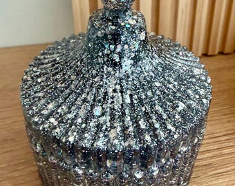 Handcrafted Resin Jar with Lid: Holographic Silver Glitter Trinket Dish