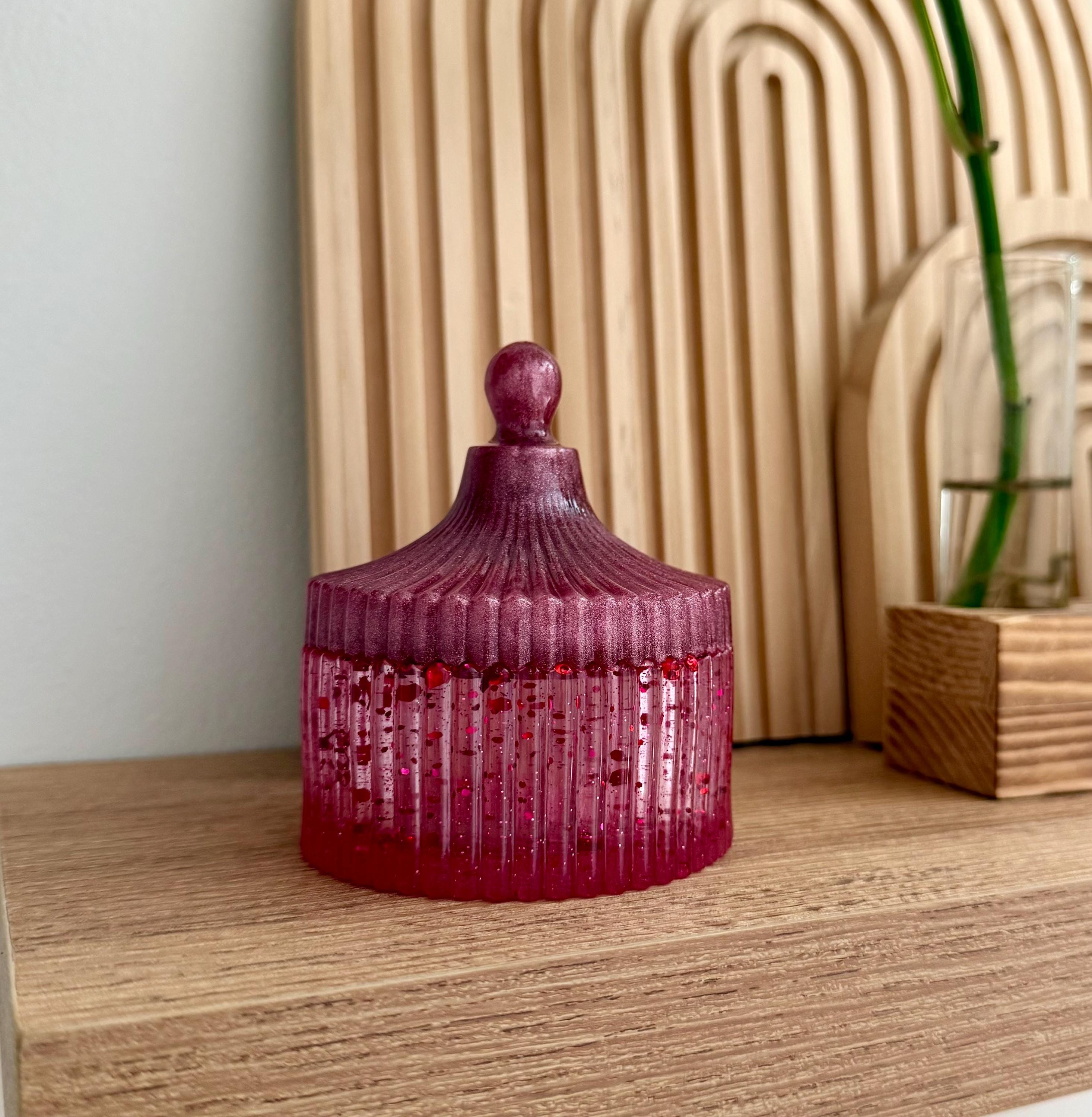 Handcrafted Red Resin Jar With Glitter: Decorative Vanity Dish - Etsy