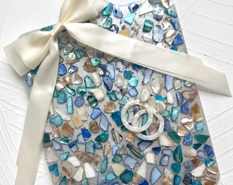 Mosaic Beach Glass Vanity Tray: Silver Leaf Glitter Resin Decor