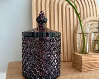 Handcrafted Decorative Jar with Lid, Black and Rainbow Mix Glitter, Resin Jewelry, Pen Holder