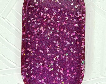 Handcrafted Fuchsia Butterfly Resin Tray: Decorative Jewelry Holder