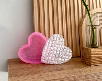 Handcrafted Resin Heart Shaped Jar with Lid: Pink Glitter Trinket Dish