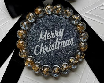 Handcrafted Black & Gold Resin Vanity Tray: Shimmering Circle Design, Merry Christmas Holiday Decor