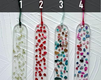 Handcrafted Glitter Resin Bookmark: Beach Rocks Reader Gift