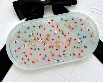 Handcrafted Resin Christmas Tray, Winter Holiday Decor