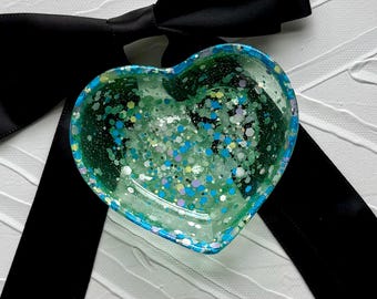 Meerjungfrau Glitter Herz Tablett: Kunstharz Schmuckschale