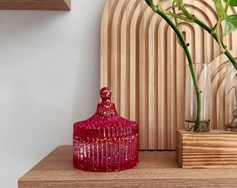 Handcrafted Red Resin Jar with Lid: Decorative Trinket Dish