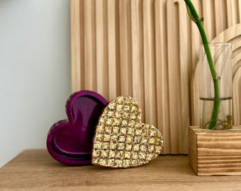 Handcrafted Resin Heart Shaped Jar with Lid: Fuchsia And Gold Trinket Dish