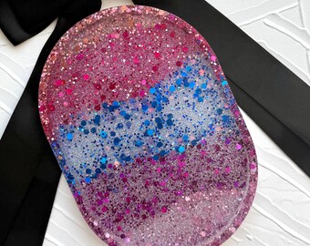 Handcrafted Resin Vanity Tray: Glitter Sparkle Jewelry Trinket Dish