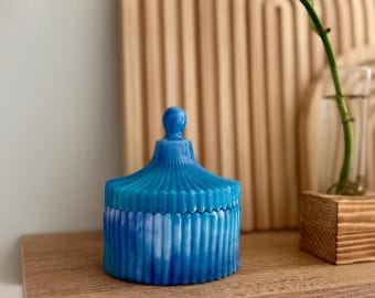 Handcrafted Blue White Marble Resin Jar with Glitter: Decorative Vanity Dish