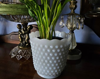 Vintage Milk Glass Planter Spring Decor Hobnail Plant Pot