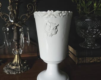 White Ceramic Floral Footed Vase