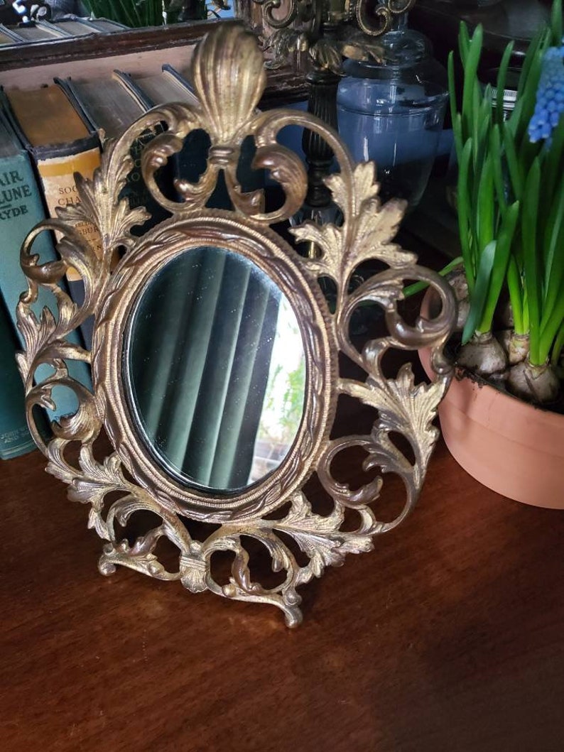 Antique Cast Iron Mirror Brass Table Mirror Vanity Etsy