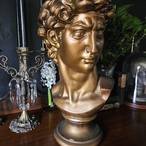 Large Vintage Bust Statue David Michelangelo Gold