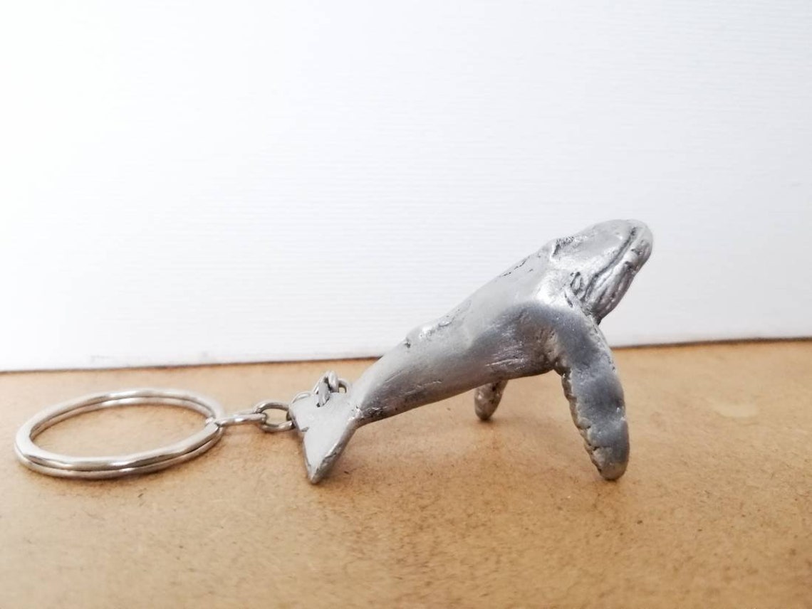 Humpback whale pewter keychain. Handmade keyring. Marine Etsy