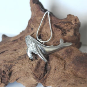 whale necklace. Handmade. 100% recycled pewter. Humpback. With snake chain. Upcycled. Sculpture. Jewellery. Conservation. Ocean. Pendant