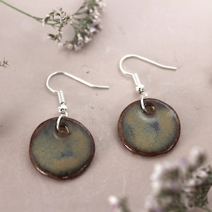 Handmade foraged clay ceramic earth tone glazed Bristol earrings.
