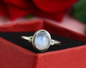 Regenbogen Mondstein Ring, 925 Sterling Silber Blaues Feuer Mondstein Ring Handgemachter Silber Ring-Geschenk für sie Versprechen Ring Jubiläum Ring