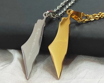 Palestine Necklace | Palestine Map Minimalist Stainless Steel Base + Gold, Silver Plated Pendant | Protest Necklace | Profits are Donated