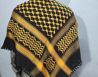 Black & Yellow Palestine Keffiyeh Scarf: Traditional Arab Shemagh (48x48)