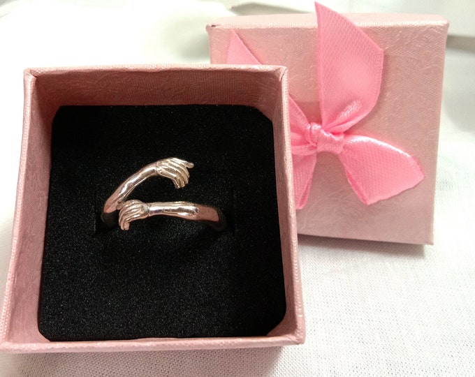 925 Silver Hands Hugging Thumb Ring,Hands Ring Silver and Gold,Hand Ring Vintage,Lover Gift,Lovers Ring,Lovers Jewelry Hands Ring for Women