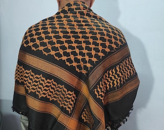 Brown Palestine Keffiyeh Scarf: Traditional Arab Shemagh with Tassels