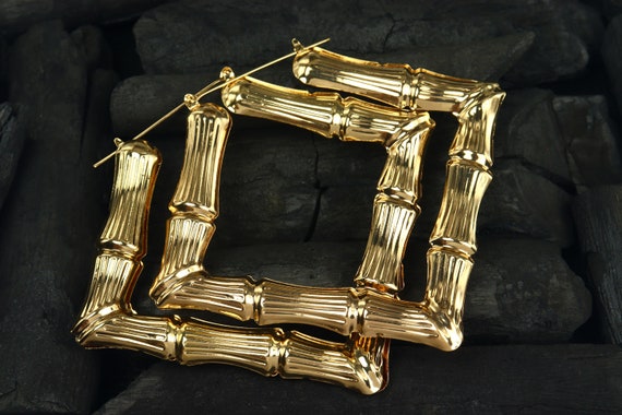 Square bamboo earrings deals