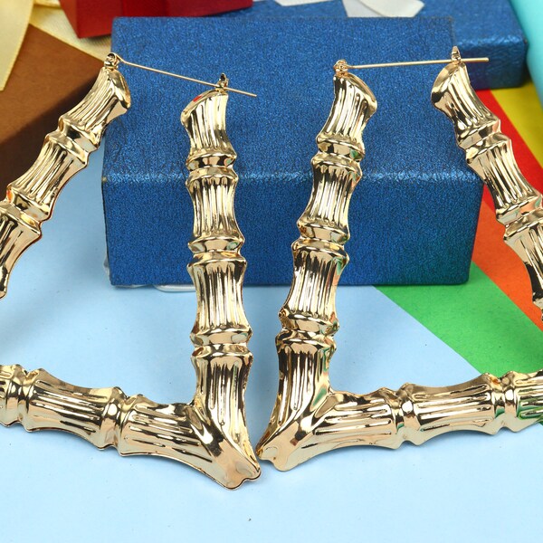 Beige - Handcrafted Bamboo Three Striped Earrings main image 1