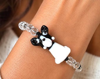Lampwork Glass Dog Bracelet: Sterling Silver Clasp, Pet Lover Jewelry