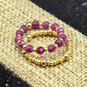 Stackable Ruby Rings Set, Dainty July Birthstone Jewelry Gift for Her, Wire Wrapped Minimalist Accessory, Gold, Silver, or Antique Bronze