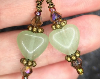 Green Aventurine Dangle Earrings: Crystal Heart Gemstone Jewelry