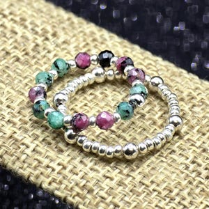 Stackable Ruby Zoisite Rings Set, Dainty July Birthstone Jewelry Gift, Wire Wrapped Minimalist Accessory, Gold, Silver, or Antique Bronze