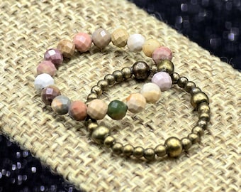 Stackable Succor Creek Jasper Rings Set, Gemstone Jewelry Gift, Wire Wrapped Minimalist Accessory, Gold, Silver, or Antique Bronze