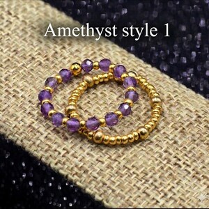 Stackable Rings Set, Gemstone Birthstone Jewelry Gift for Her, Dainty Wire Wrapped Minimalist Accessory, Gold, Silver, or Antique Bronze