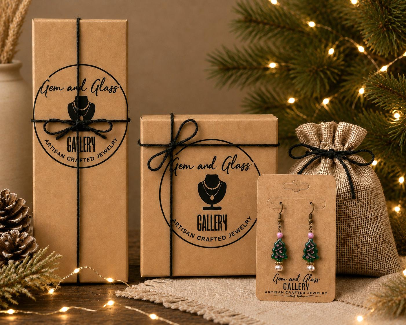 チェコガラス製クリスマスツリーブレスレット、ピンクとブルーの虹色