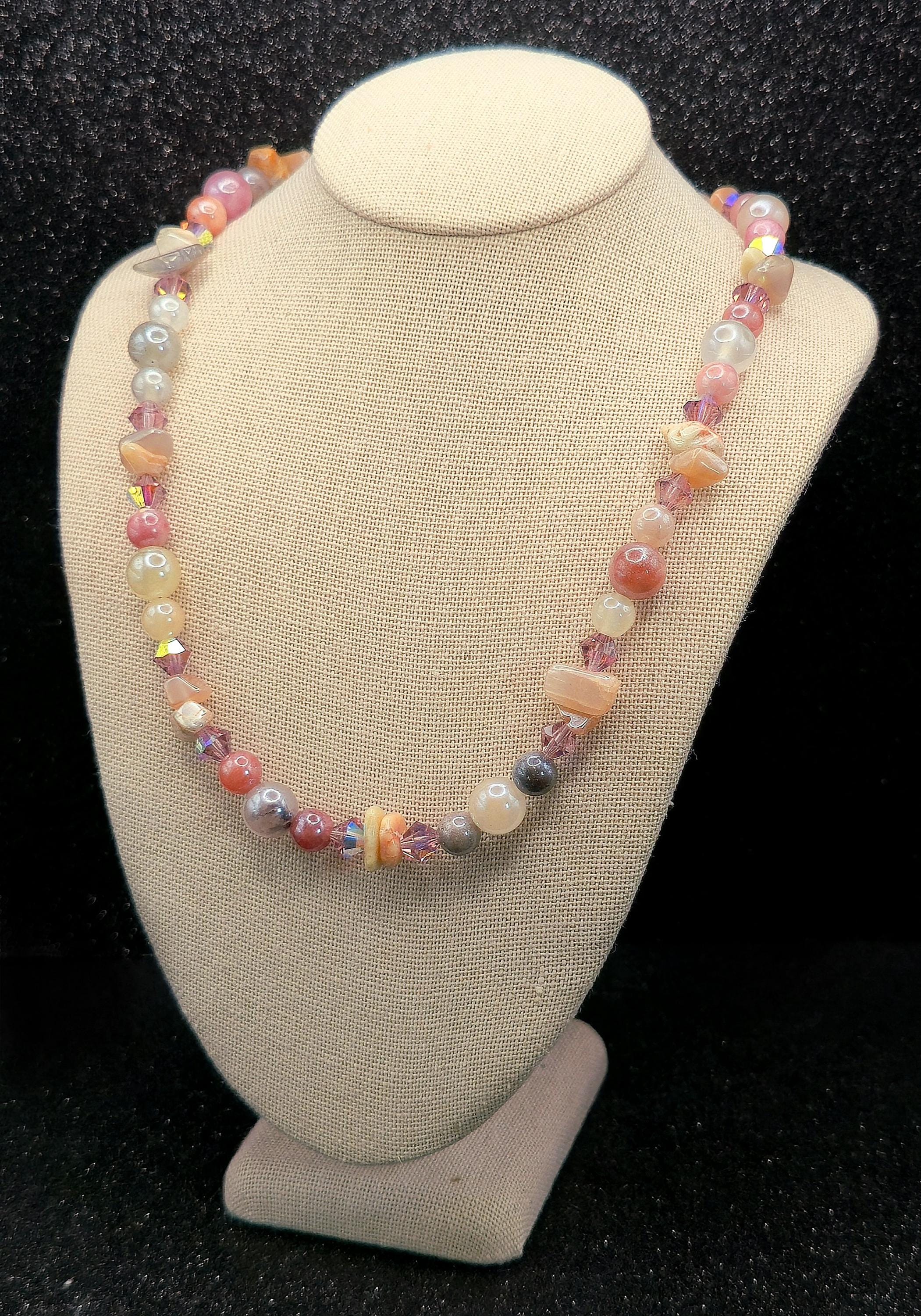 アクセサリー santaku gemstone necklace blown Handmade Sunstone Necklace: Czech Crystal Gemstone Jewelry