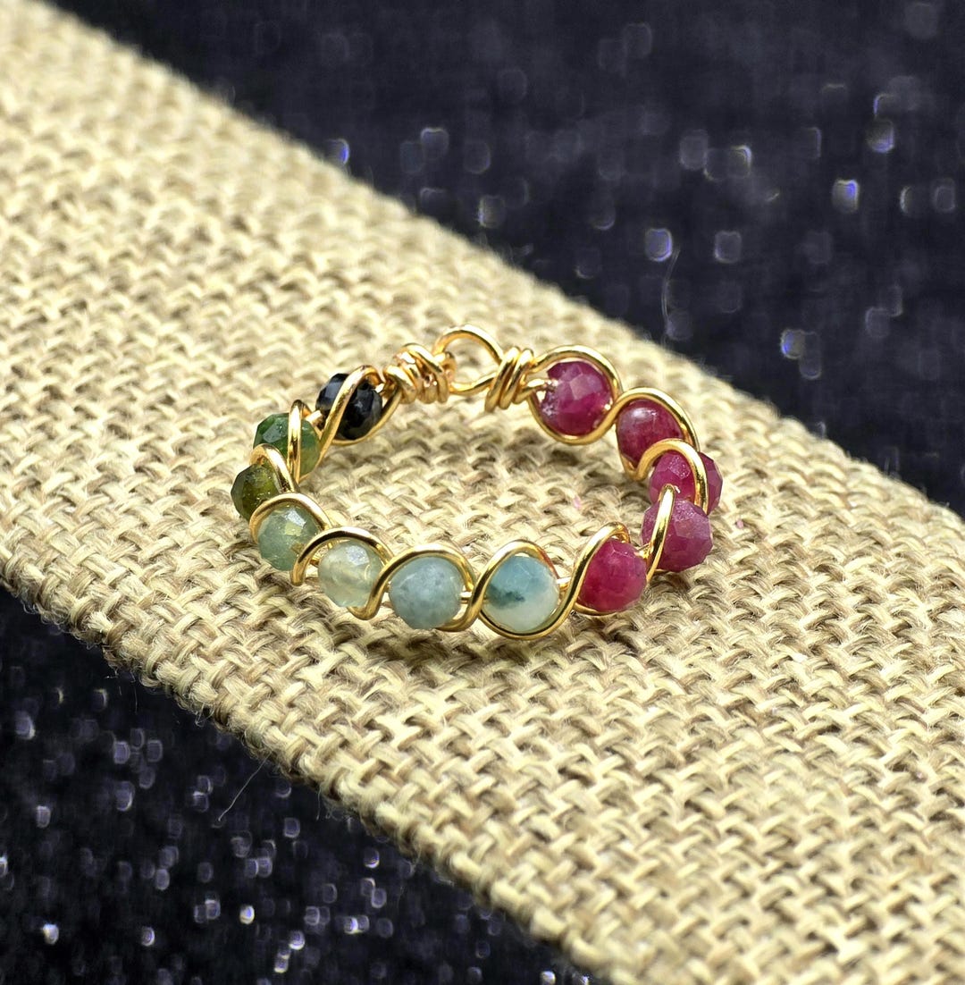 Stackable Rainbow Tourmaline Ring, October Birthstone Jewelry Gift ...