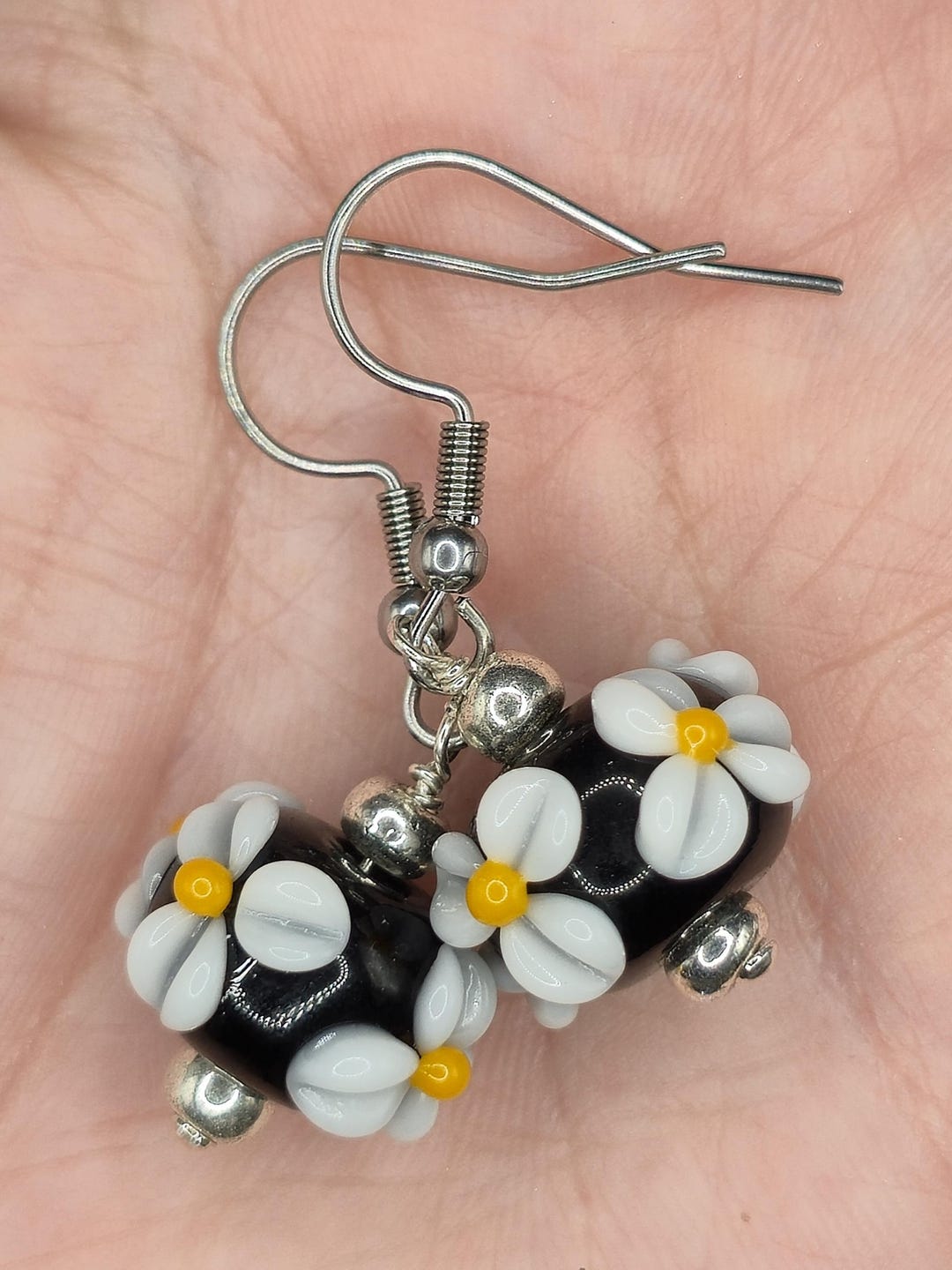 Lampwork Glass Floral Dangle Earrings: Handmade Artisan Jewelry - Etsy