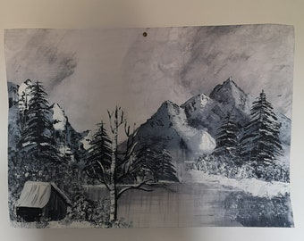 Bob Ross Inspired Monochromatic Painting