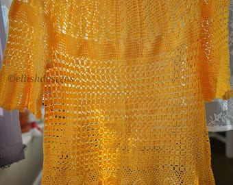 Crochet made Lace Tunic Dress in Yellow